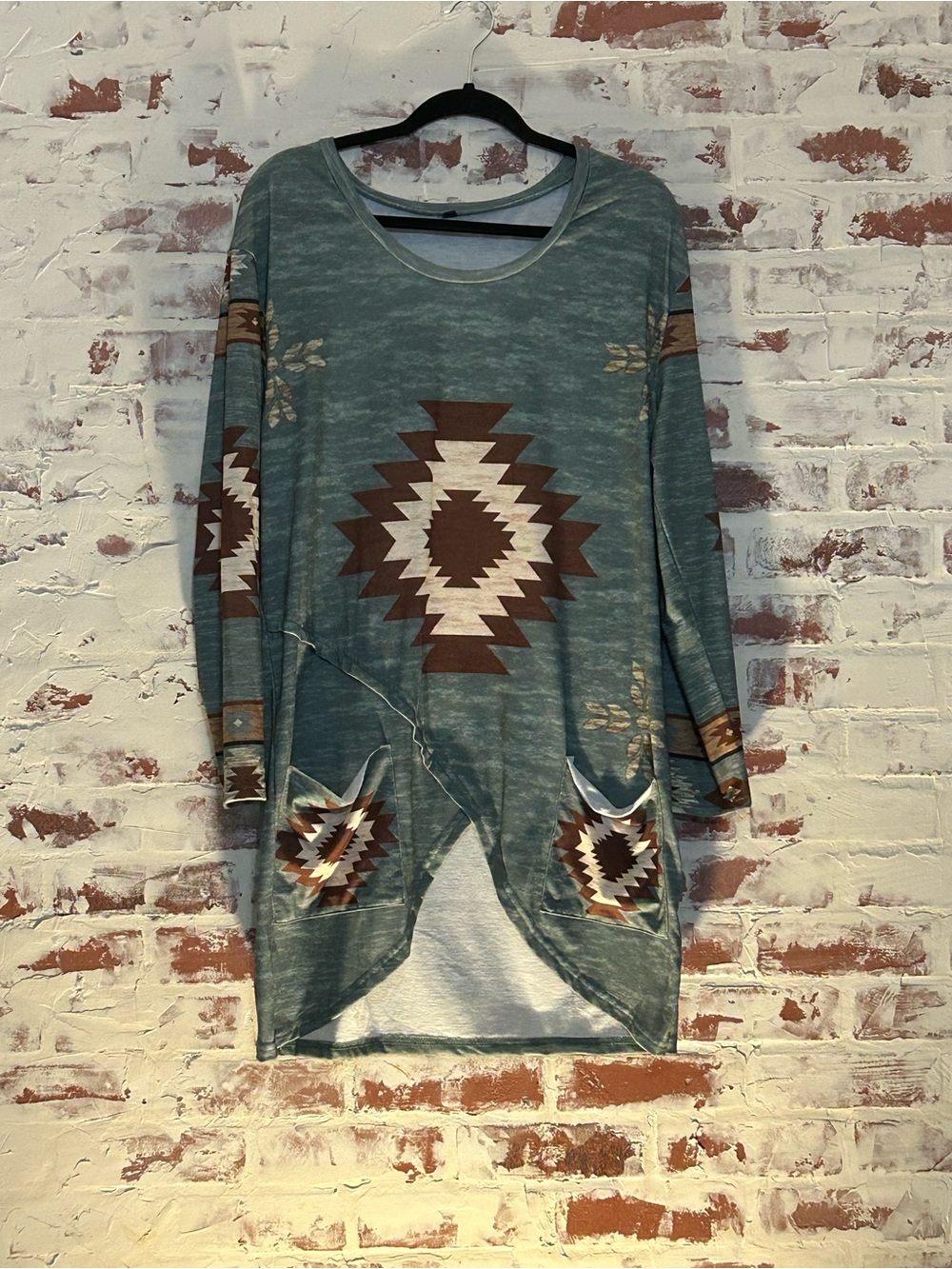 Women’s Aztec Print Tunic in Teal and Brown